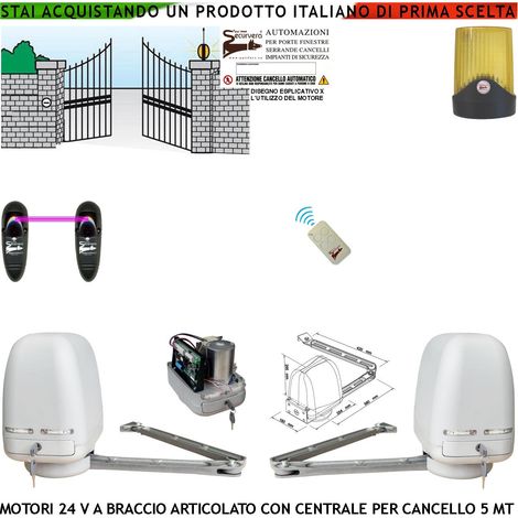 Cancello Elettrico Kit Motori a Braccio Articolato 24 V 2 Ante da 0,5 a 2,5 MT Centrale 220/24 V Radiocomando Faro Fotocellula (1/4)