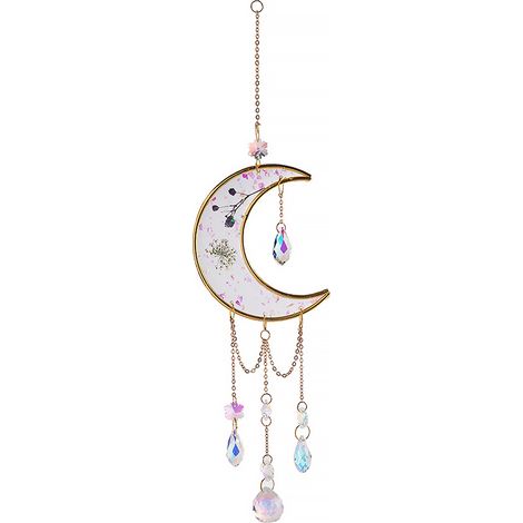1 Attrape-soleil en cristal, forme lune, métal durable, prismes colorés, décoration fenêtre jardin intérieur extérieur (1/5)