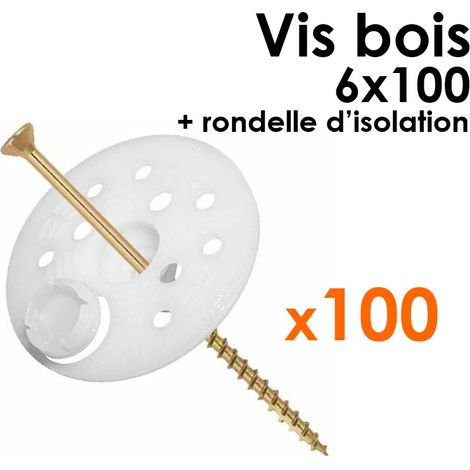 Pack 100 Rondelles d'isolation + 100 Vis à bois 6x100