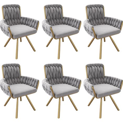 Set de 6 sillas de comedor giratorias de terciopelo gris con reposabrazos y patas de metal MODENUIT (1/5)
