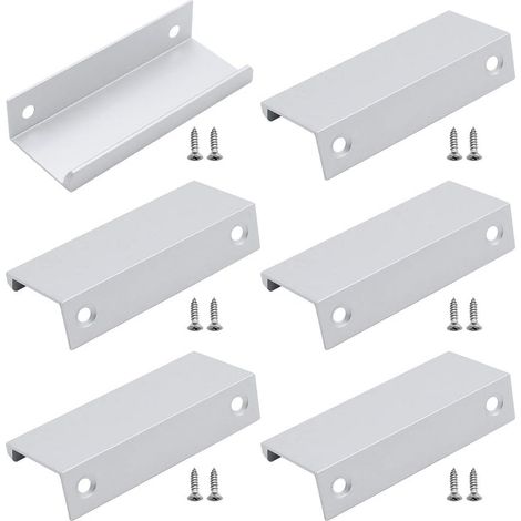 maniglie in alluminio a fissaggio posteriore, maniglie invisibili per cassetti, armadi e credenze - Argento - Lunghezza 80 mm - Accessori per mobili