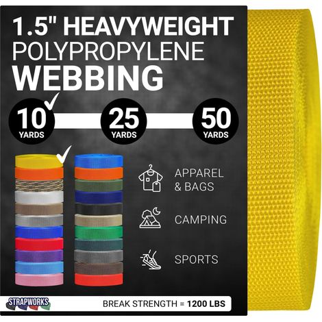 Sangle en polypropylène Lourd Sangle en polyéthylène Robuste pour réparation d'équipements de Bricolage en extérieur, 3,8 cm x 9,1 m, Jaune (1/5)