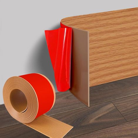 10 cm x 10 m, plinthe adhésive souple auto-adhésif, PVC flexible, grain de chêne jaune, plinthe plate, auto-adhésif, pour salon, chambre, cuisine (1/5)
