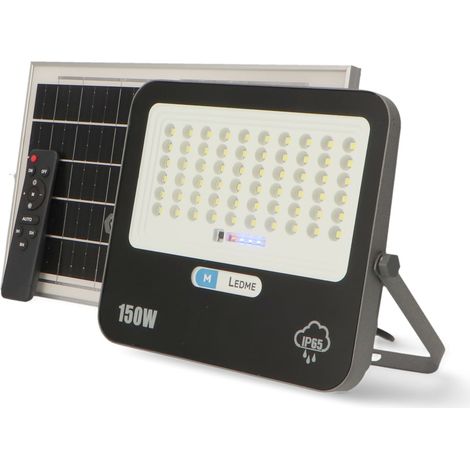 IluminaShop - Foco Proyector LED Solar 150W IP65 con Sensor Crepuscular y Control Remoto  Blanco Frio 6000K (1/3)