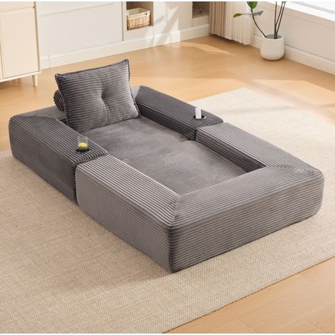 Sofá cama individual plegable de pana 122x98 cm gris oscuro OKMYHOME (1/5)