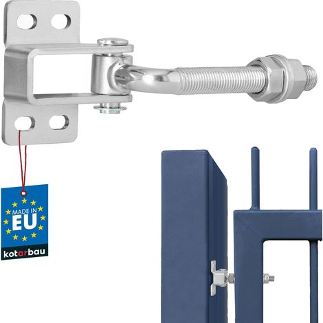 KOTARBAU® Charniere Portail - Acier - 125 mm M16 - Argenté - Charnière Réglable pour Portillon Extérieur - Gond Portail Lourd - avec Plaque de Fixation - Gond Réglable Galvanisée