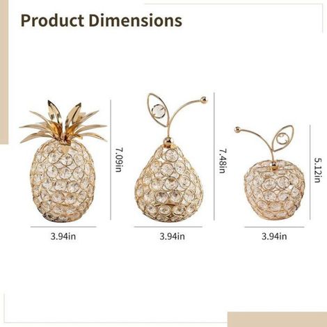Ensemble de 3 décorations de table en cristal moderne - Comprend des formes d'ananas, de poire et de pomme - Décorations de table (1/5)