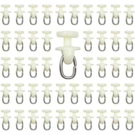 Rouleaux pour rail de rideau intérieur – Lot de 100 pièces en plastique blanc, glisseurs silencieux avec crochet intégré (1/5)