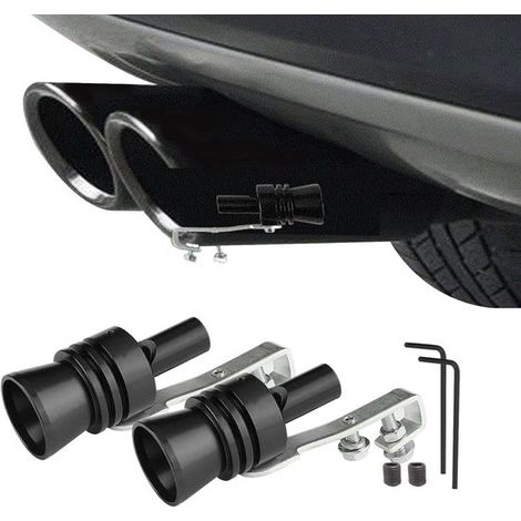 Lot de 2 sifflets turbo pour voiture, en alliage d'aluminium, taille universelle XL, noir, simulateur de son turbo pour pot d'échappement. (1/5)