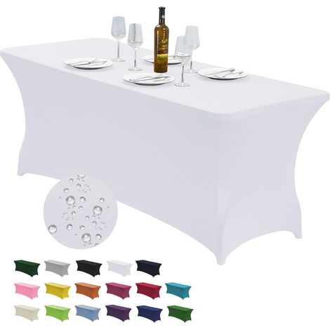 Housse de Table en élasthanne Extensible de 6 m pour Tables Pliantes rectangulaires, résistante aux Plis, élastique et Extensible pour Patio, fête, Banquet, Mariage et événements (Blanc) (1/5)