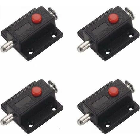 Verrou Targette, loquet glissire de scurit bouton ressort automatique pour armoire, loquets de porte intrieurs et extrieurs fentres, armoires, chambre, salle de bains - 4 pices (Noir) (1/5)