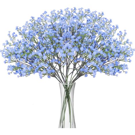 Artificielle Bébé Souffle Fleurs Faux Bouquets De Gypsophile 12 Pcs Faux Real Touch Fleurs Pour La Décoration De Mariage DIY Fête à La Maison (Bleu) (1/5)