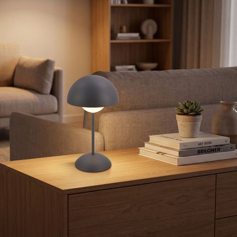 Briloner KUGLE Lampada da tavolo senza fili IP44, dimmerabile, touch, batteria ricaricabile, protezione dagli spruzzi d'acqua, antracite, Ø16 x 29 cm (1/5)
