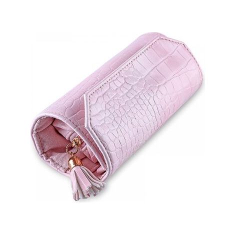 Pinkfarbene aufrollbare Schmuckaufbewahrungsbox aus PU-Leder, tragbare Reise-Schmuckschatulle (1/3)