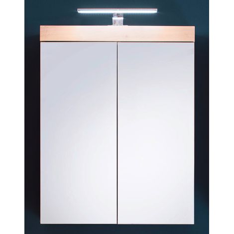 Spiegelschrank mit 2 Türen inkl. Beleuchtung ALTENA-19 in Asteiche Nb., B/H/T: ca. 60/77/17 cm (1/5)