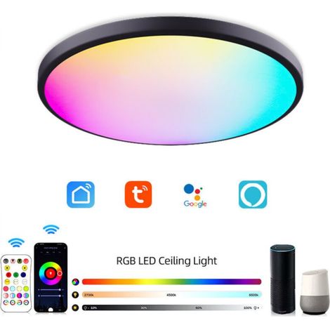 Tuya 220V-240V RGB dimmable smart LED ceiling light with remote control and Wi-Fi, round shape. (1/5)