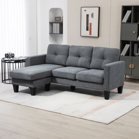 Divano angolare a L con chaise longue agganciabile su entrambi i lati, divano imbottito, grigio scuro