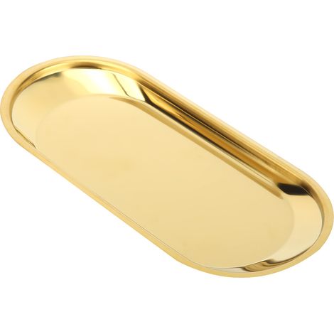 Bac de rangement ovale nordique en acier inoxydable pour bijoux, cosmétiques ou snacks (Doré) (1/5)