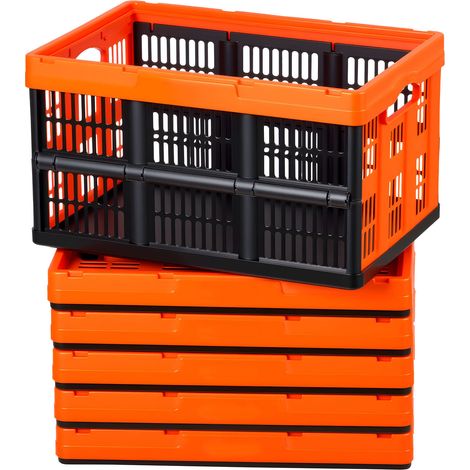 Mophorn Scatole portaoggetti pieghevoli in plastica da 45 L, set di 6 contenitori impilabili con maniglie, capacità massima di 15 kg, cestini salvaspazio e robusti per organizzare e conservare (1/5)