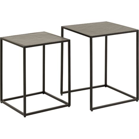 Lot de 2 tables basses gigognes VULKARA noires texturées style industriel