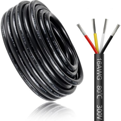 Câble électrique 30 mètres 16 AWG 4x1,5mm² à 4 conducteurs, fil de cuivre étamé flexible, impédance faible, compatible alimentation LED 5V / 12V / 24V, résistance aux hautes températures (1/5)
