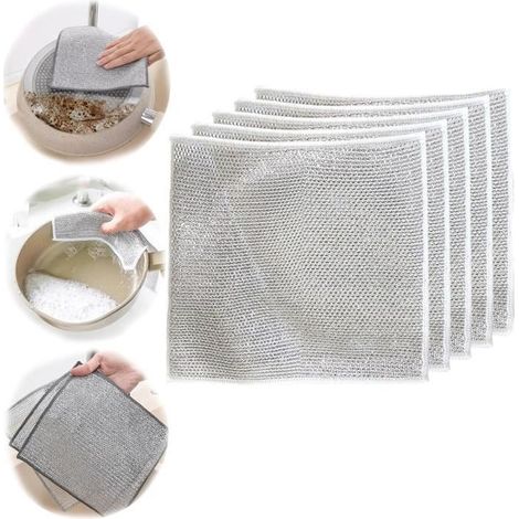 Metallic Cleaning Cloth, Miracle Stainless Steel Cleaning Cloth, Double Non-Scratch Wire Dishcloth, Multipurpose Wire Dishwashing (1/4)