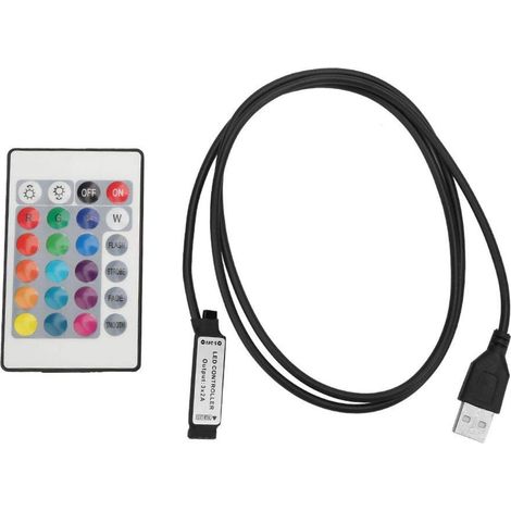 Télécommande Lampe Led LED Strip Light Controller, 5-24V Light Strip 24 Key RGB Télécommande sans fil USB 6A Effet de lampe Contrôleur IR(1m) (1/5)