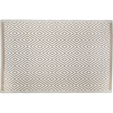 Aubry Gaspard – Tapis d'extérieur en polypropylène 120 x 180 cm – Résistant aux UV et intempéries – Design réversible beige à motifs diamants (1/5)