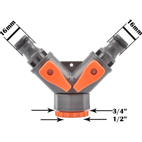 (D)1/2 3/4 Filetage Robinet 2 voies Tuyau Répartiteur d'eau Robinet de jardin Répartiteur en Y Raccords d'arrosage Joints à interrupteur réglable (1/5)