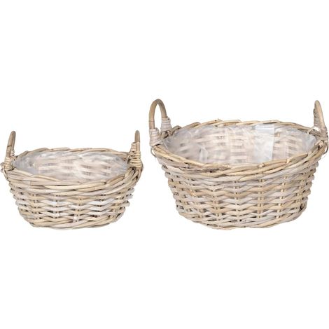 Cesta para Plantas con almacenamiento 2 pcs Gris Ratan Lacak vidaXL
