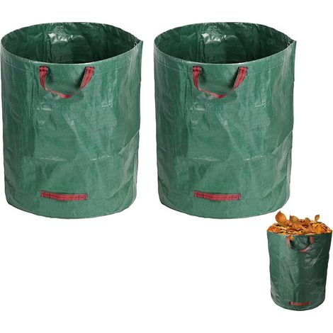 Robuster Gartenbeutel für Grünabfälle, Abfallorganisator, 2 x 272 l Garten-Gemüsebeutel mit Griffen, faltbar und wiederverwendbar, aus äußerst robustem Polypropylen