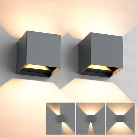 2-Piece Indoor/Outdoor LED Wall Light, 12W 3000K Warm White, IP65 Waterproof, Adjustable Beam Angle, Aluminum Wall Sconce for Living Room/Bedroom - Gray (1/5)