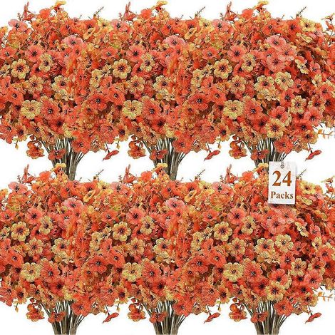 24 bouquets de fleurs d'automne artificielles, adaptés à la décoration extérieure, eucalyptus et lavande, plantes d'automne artificielles. (1/5)