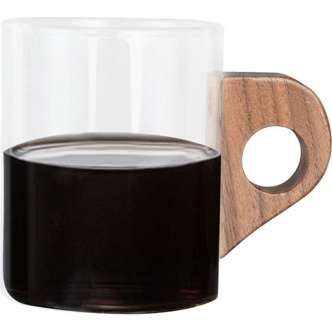 Glas-Reisebecher mit Holzgriff und matter Oberfläche, 200 ml. Auch für Küche und Esszimmer geeignet. (1/5)