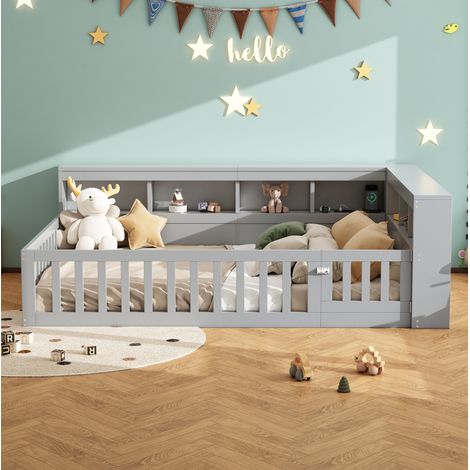 Cama dormitorio con almacenaje lateral USB y toma gris OKMYHOME (1/5)