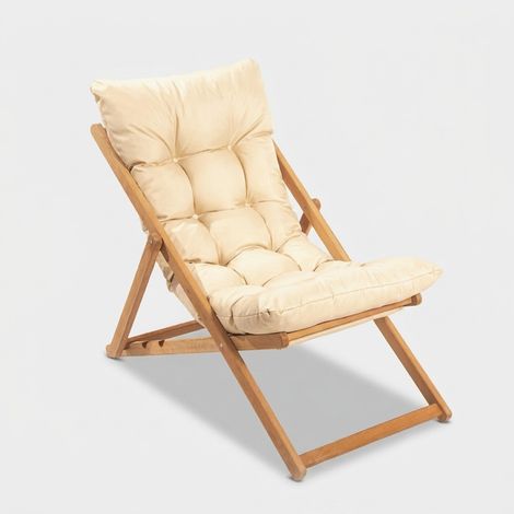 Klappbarer Buchenholz-Liegestuhl Velkar - Creme