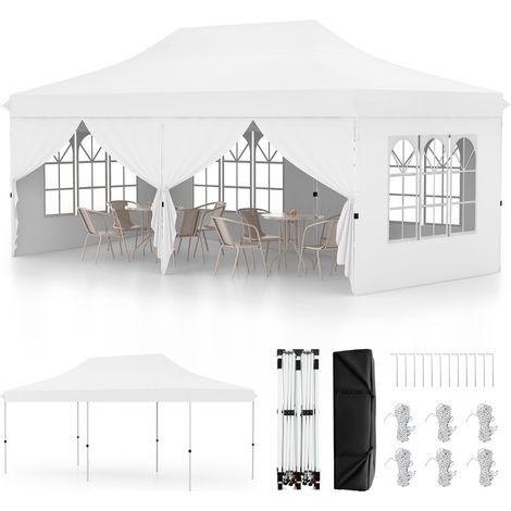 Tenda a scomparsa 3x6m con 6 pareti laterali rimovibili borsa da trasporto, Tenda gazebo pieghevole per feste Bianco (1/4)