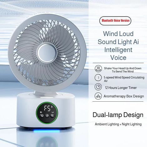 Ventilateur de bureau intelligent à commande vocale avec télécommande, veilleuse USB rechargeable et ventilateur mural portable. (1/5)