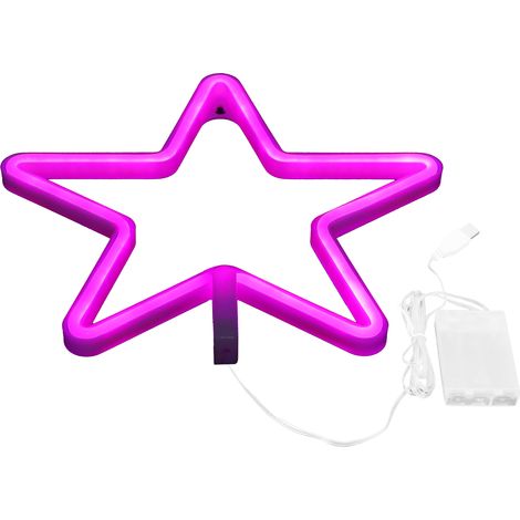 Étoile lumineuse LED néon pour fête d'anniversaire salon, rose, alimentation USB/pile