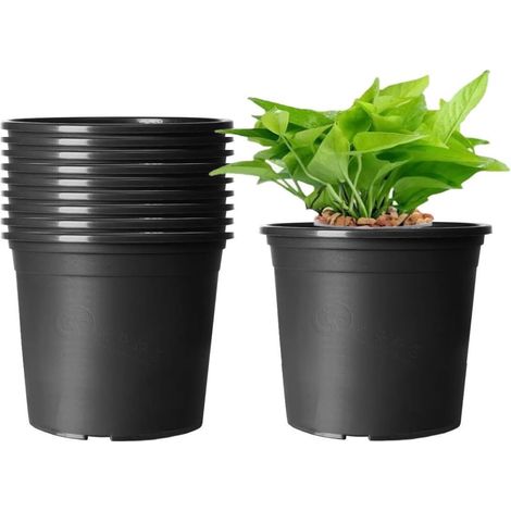 10Pcs Pots de Fleurs en Plastique, 15cm Épaissir les Pots de Plantes Conteneur de Plantes Pot de Jardinage D'intérieur (Noir) (1/5)