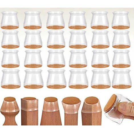 Lot de 24 embouts de pieds de chaise en silicone transparent avec feutre - Petits patins en feutre transparent pour sols en bois, stratifiés et sols carrelés (rond, L, convient : 34 à 45 mm) (1/5)