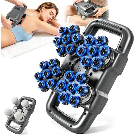 Pistolet de massage avec 28 têtes, 6 modes et 20 vitesses, masseur pour tissus profonds avec quatre têtes de massage interchangeables, pour épaules, dos, relaxation musculaire, soulagement de (1/5)