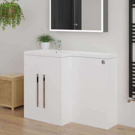 Bathroom LH Left Hand Sink Basin Toilet Combined Furniture L Shape Vanity Unit White (1/2)