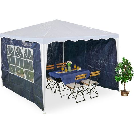 Relaxdays Tende per Gazebo Laterali, Set 3, Telo Impermeabile, Pareti in PE, Chiusura a Strappo, 2x3 m, Finestra, Blu (1/5)