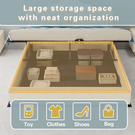 Lit moderne minimaliste et moelleux, tête de lit confortable et douce, 160200CM, beige, meuble de chambre multifonctionnel, cadre de lit coffre haut avec vérin hydraulique, matelas non inclus. (1/5)