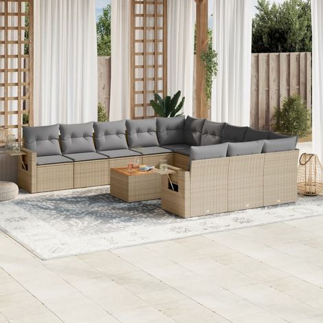 vidaXL Salon de jardin et coussins 12 pcs mélange beige résine tressée (1/3)