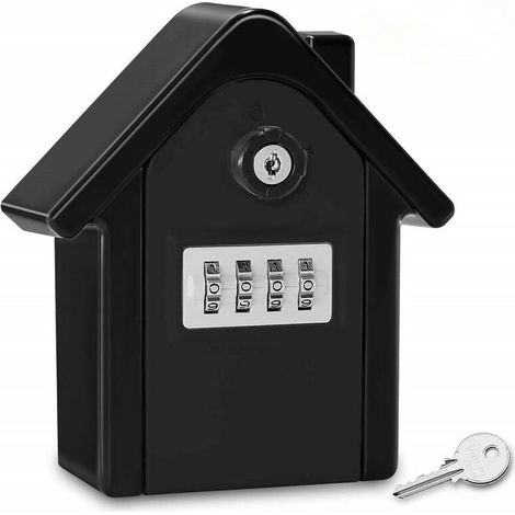 Caja de seguridad para llaves de pared con código digital y llaves de emergencia, caja de seguridad grande para exteriores, ideal para casa, oficina, fábrica y garaje (negro) (1/5)