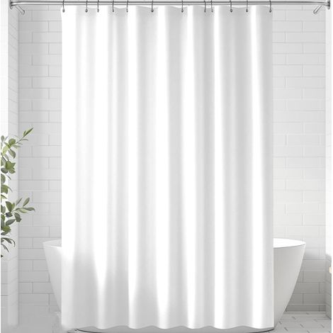 Cortina de ducha básica, de tejido impermeable y resistente al moho, lavable a máquina, 180 x 200 cm, blanca (opaca). (1/4)