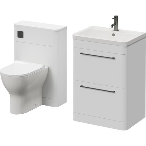Oslo Gloss White 1150mm Vanity Unit Toilet Suite with Leni Basin - 1150mm - Gunmetal Grey 320mm HandleWith Jubilee Toilet Pan and Seat