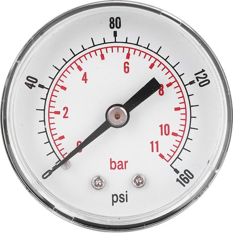 Manomètre 50mm, 1/4 BSPT, raccord arrière, pour air eau huile gaz, 0-160 PSI / 0-11 Bar (1/5)